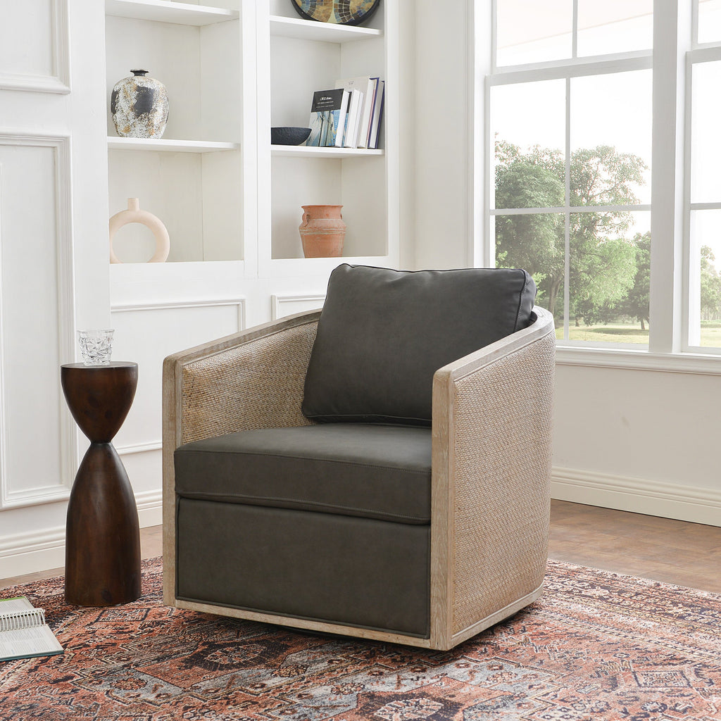 Claude Premium Leather Swivel Cane Chair