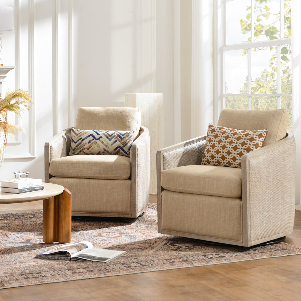 Claude Linen Swivel Cane Chair
