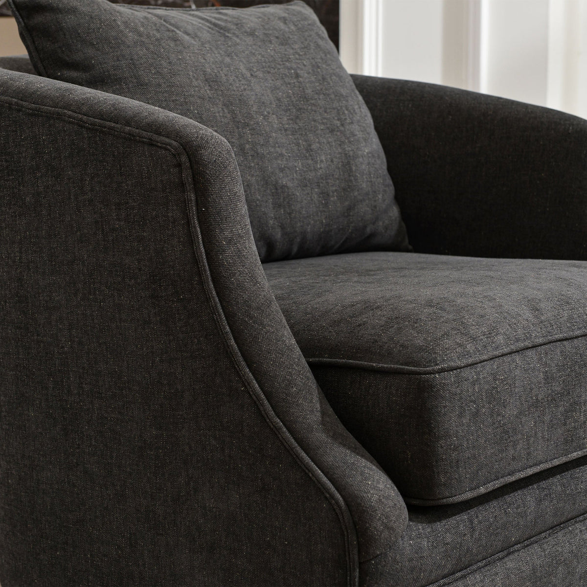 Minerva Linen Swivel Barrel Chair