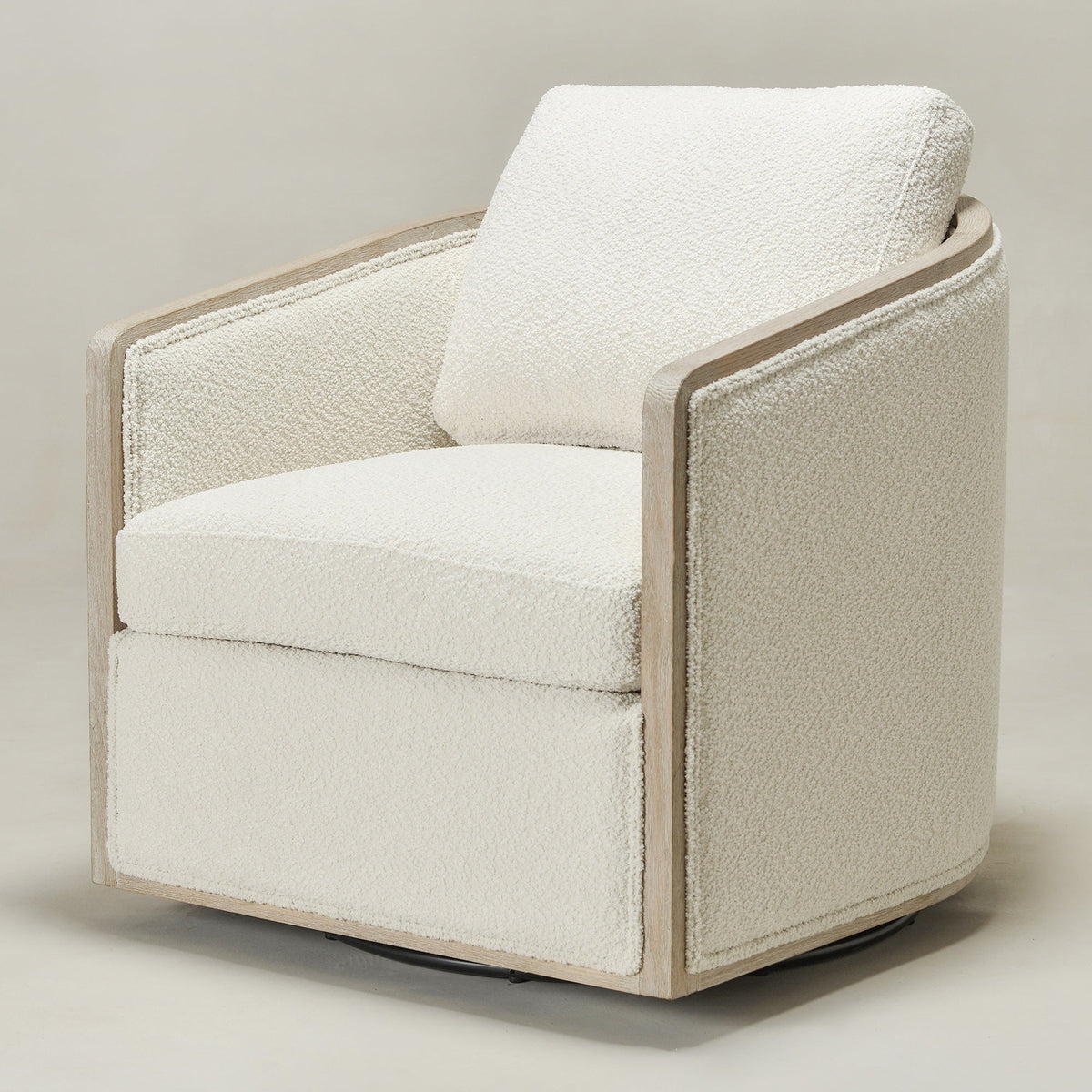 Claude Bouclé Swivel Barrel Chair