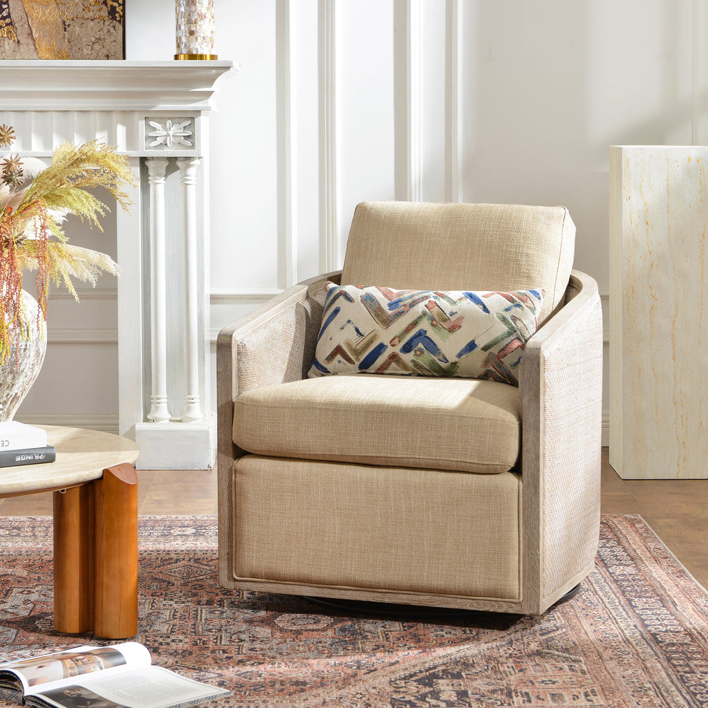 Claude Linen Swivel Cane Chair