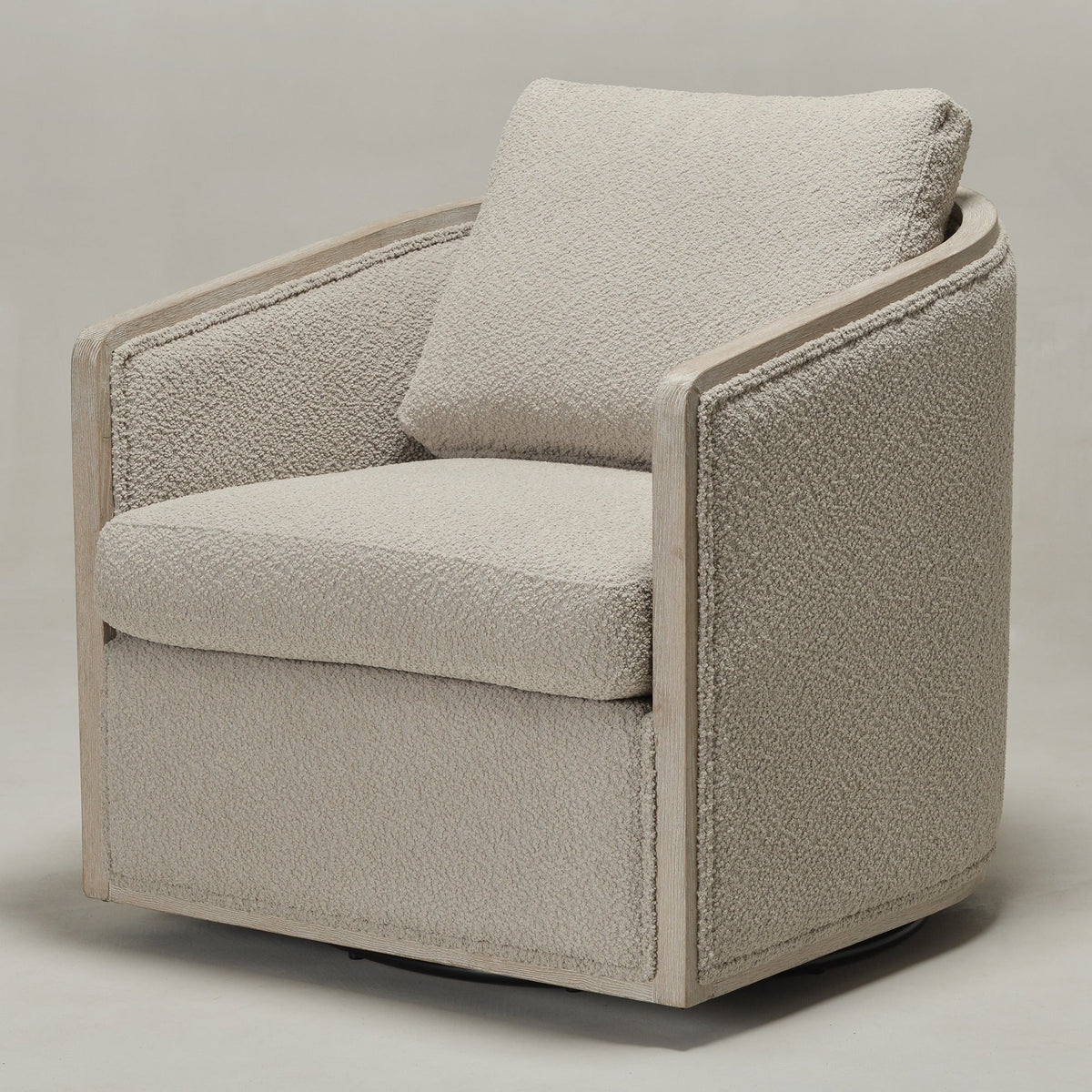 Claude Bouclé Swivel Barrel Chair