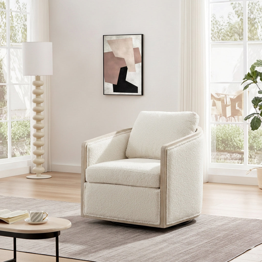 Claude Bouclé Swivel Barrel Chair