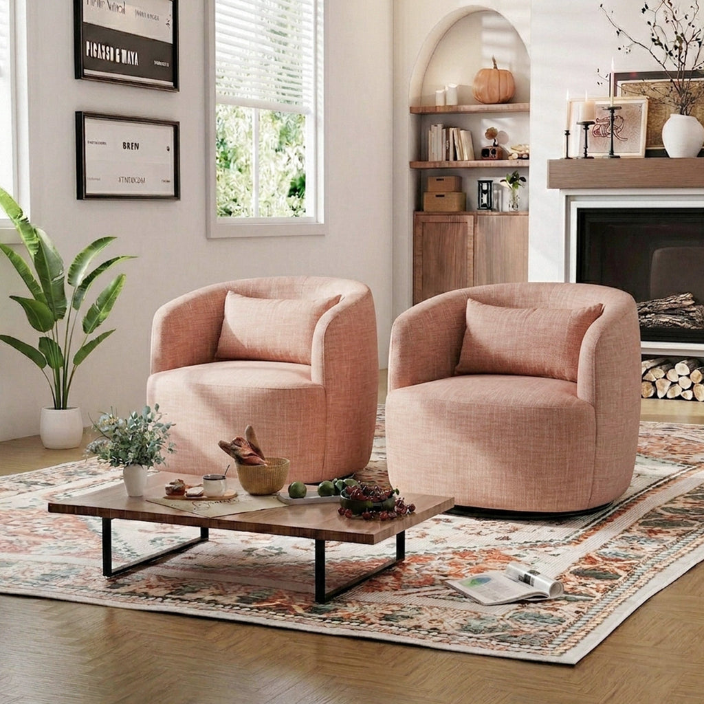 Ashlie Linen Swivel Barrel Chair