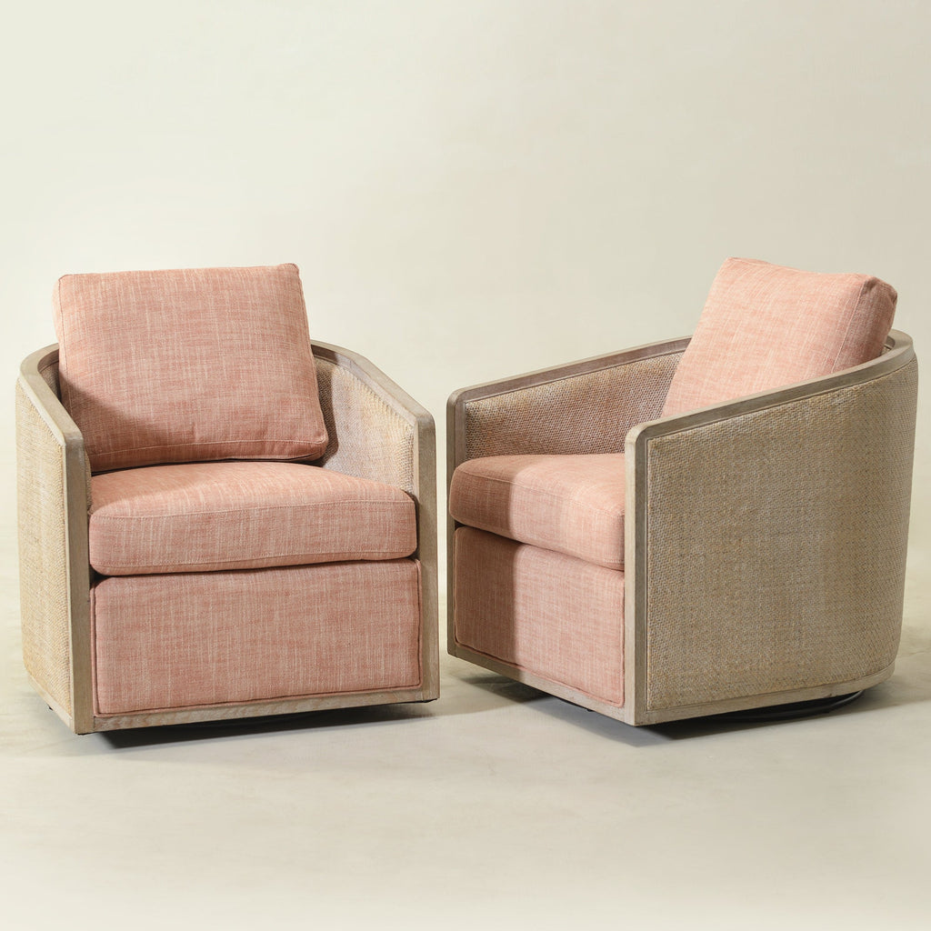 Claude Linen Swivel Cane Chair
