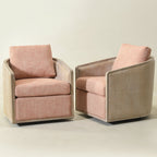 Claude Linen Swivel Cane Chair