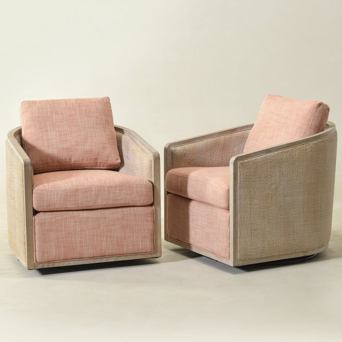 Claude Linen Swivel Cane Chair