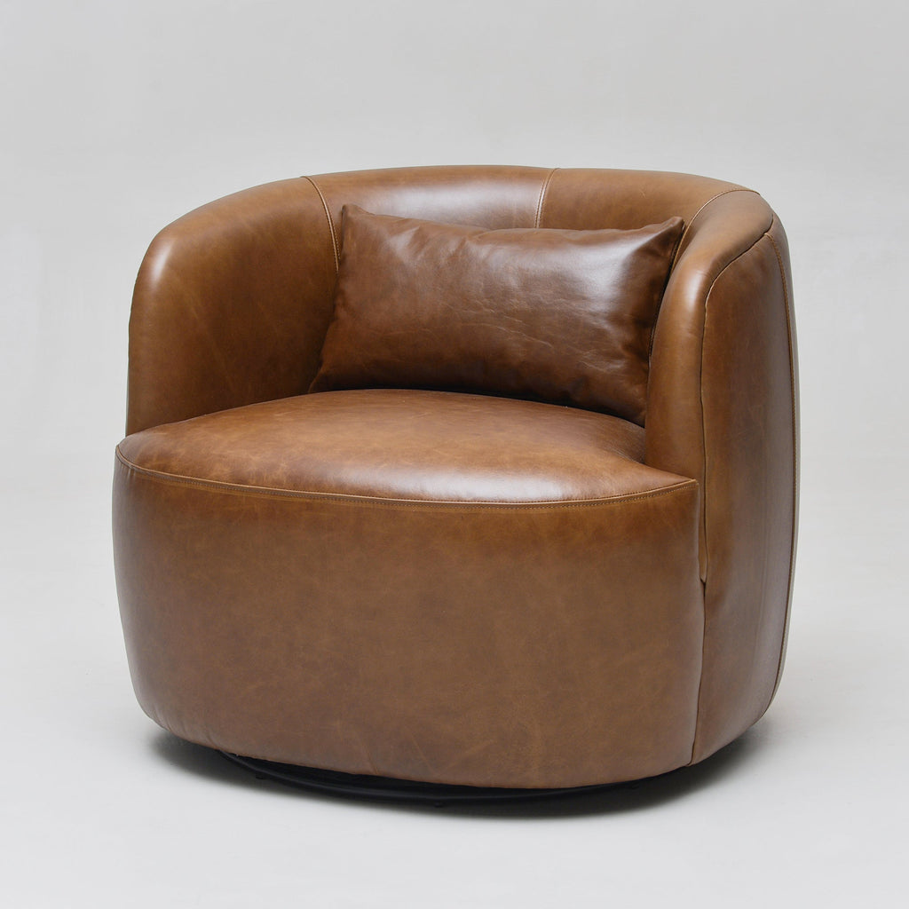 Ashlie Leather Swivel Barrel Chair