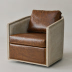Claude Premium Leather Swivel Cane Chair