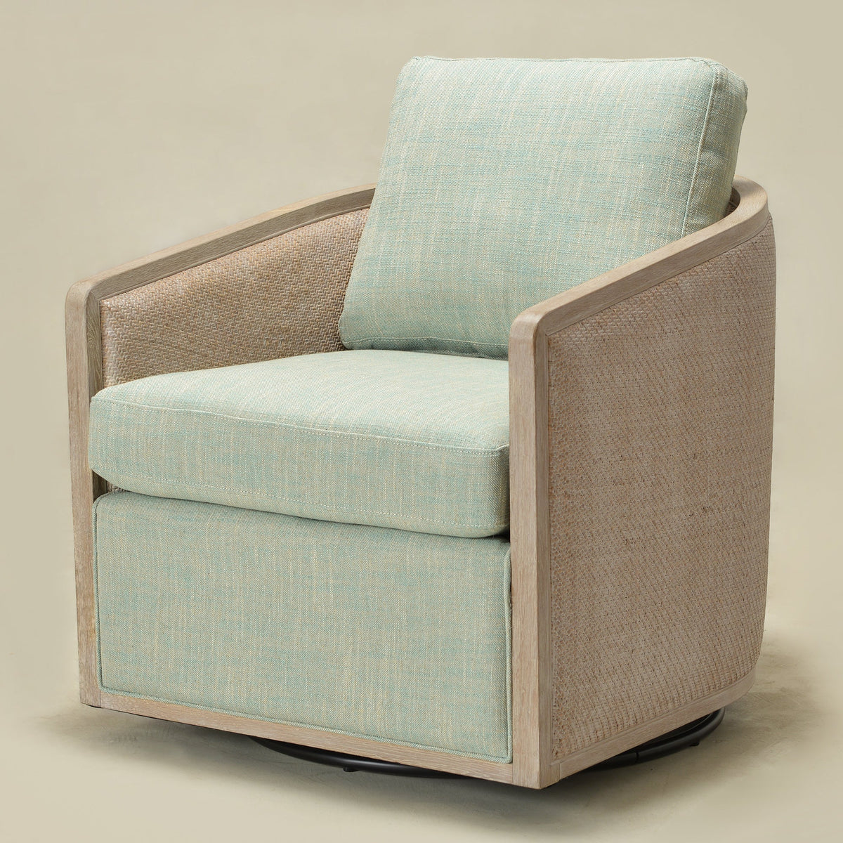 Claude Linen Swivel Cane Chair