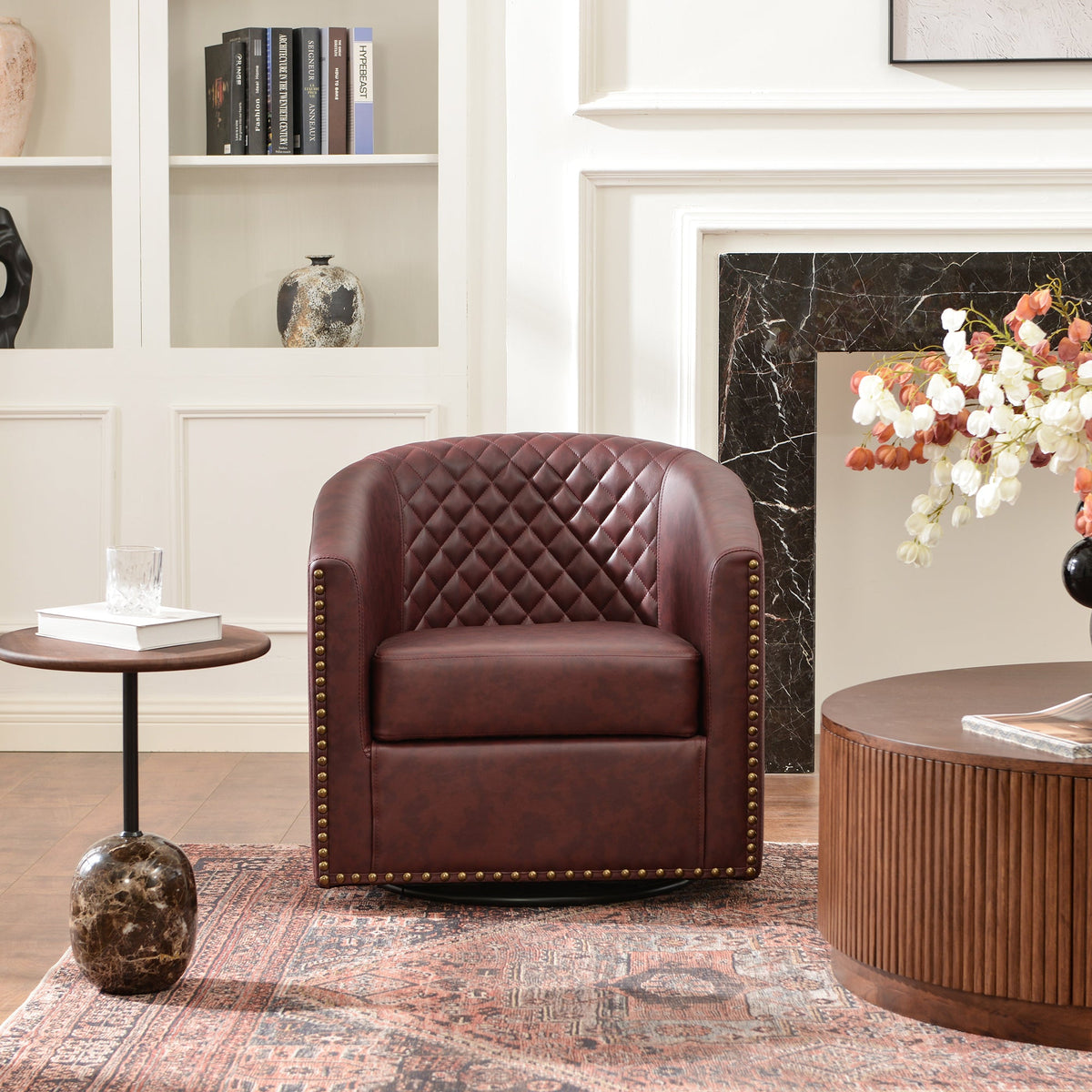 Logan Faux Leather Tufted Swivel Club Chair