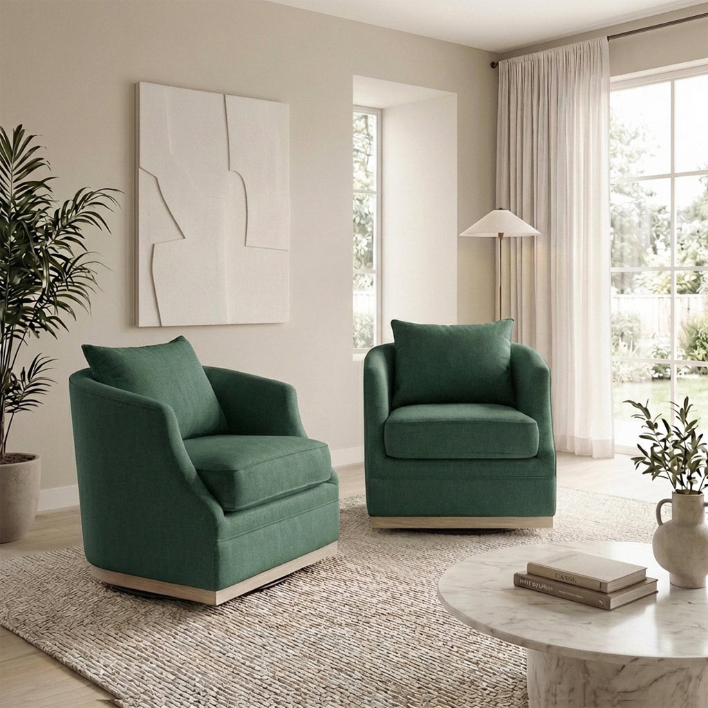 Minerva Linen Swivel Barrel Chair