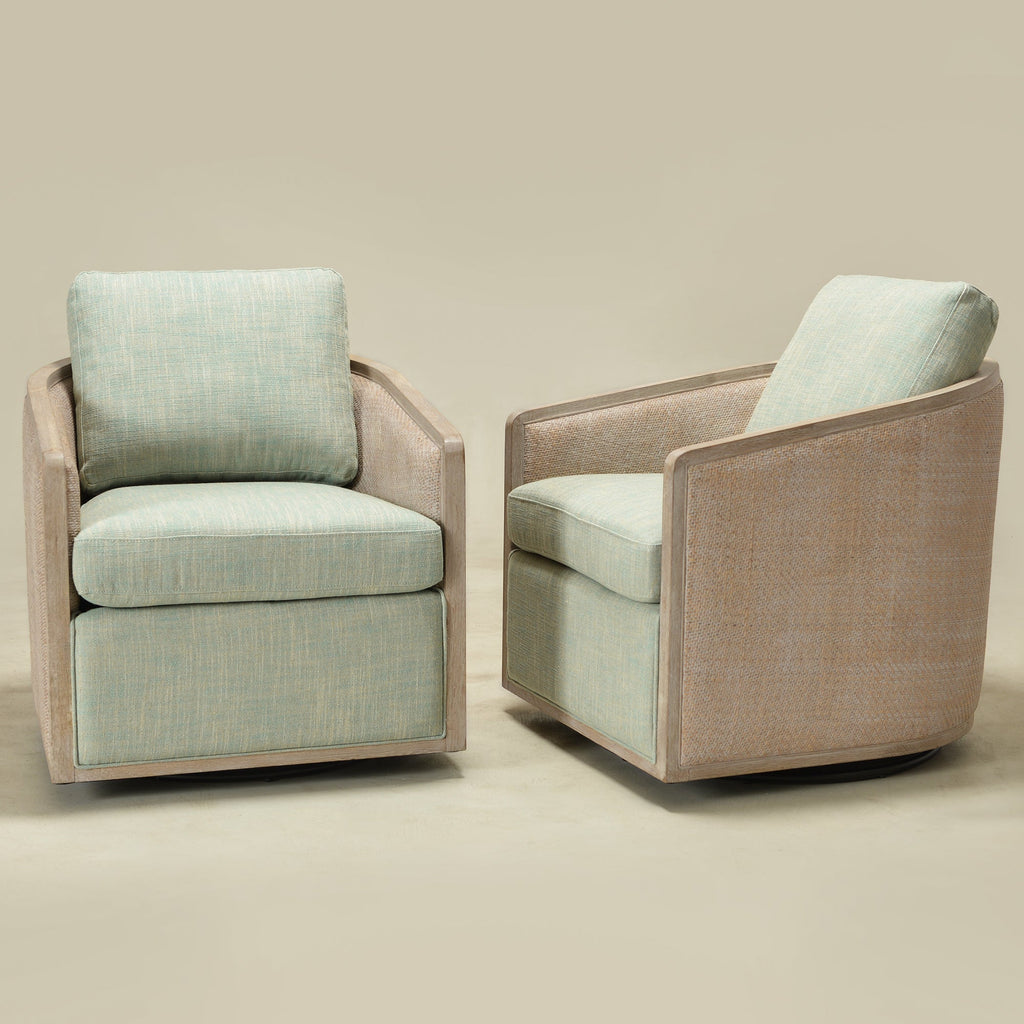 Claude Linen Swivel Cane Chair