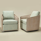 Claude Linen Swivel Cane Chair