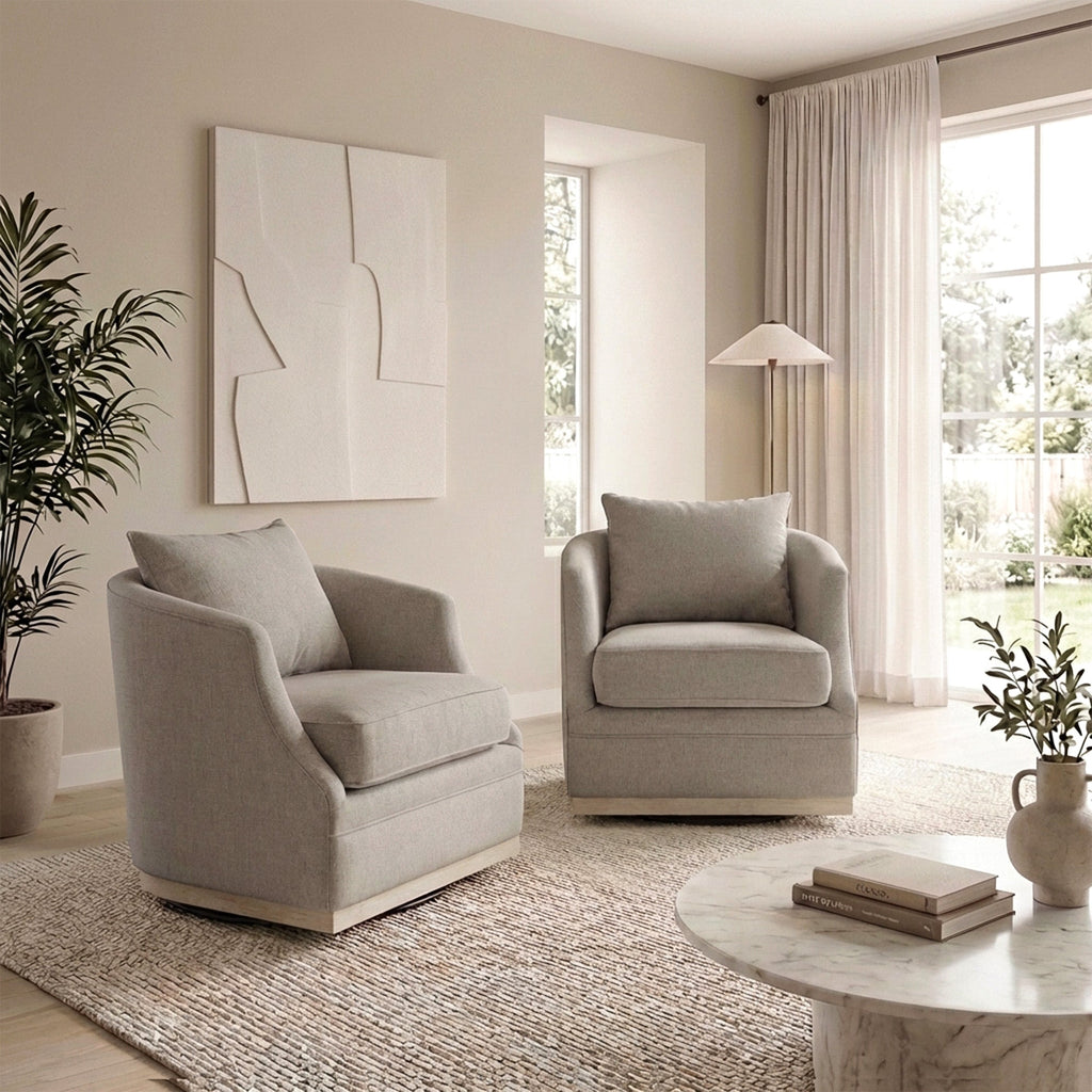 Minerva Linen Swivel Barrel Chair