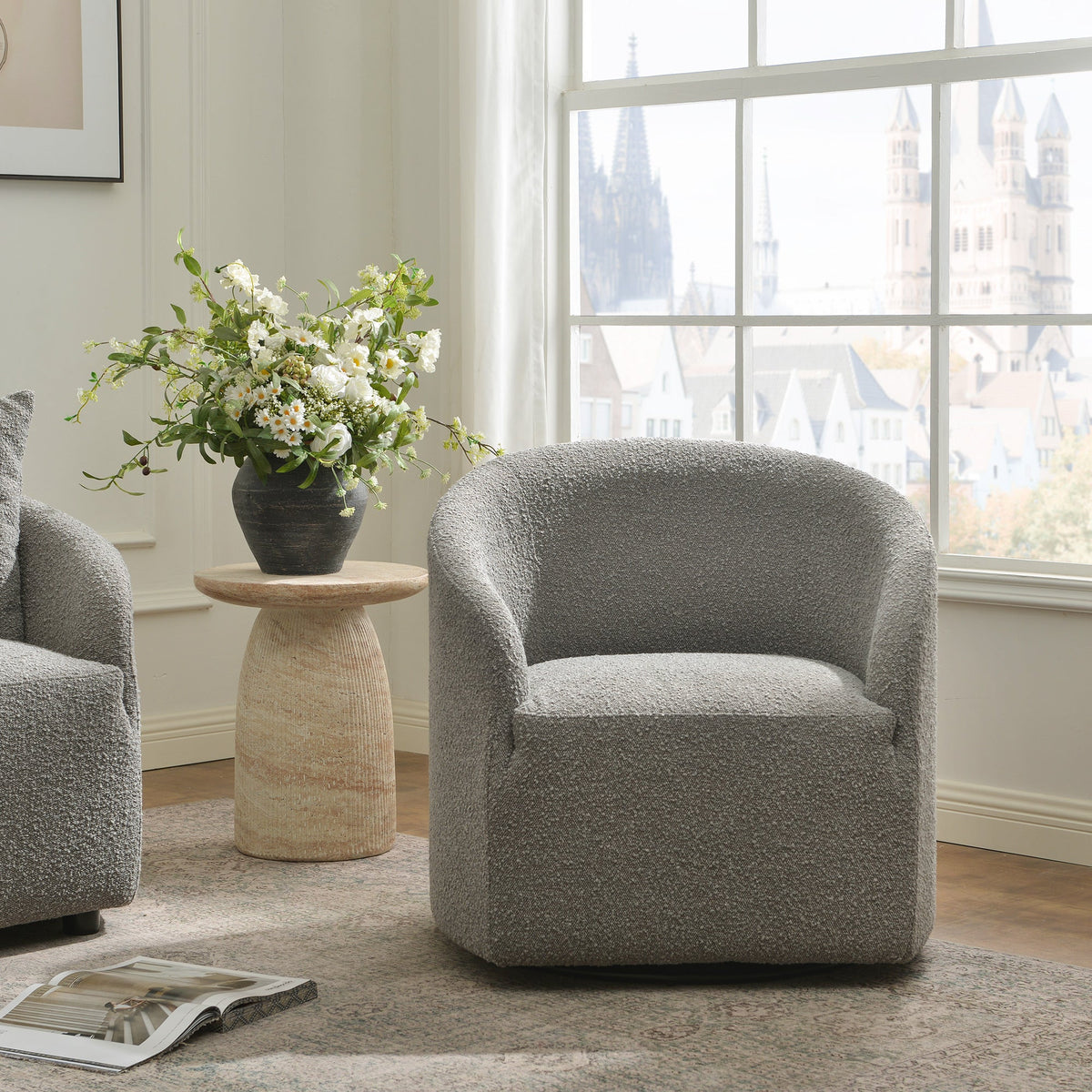 Susie Premium Bouclé Swivel Barrel Chair