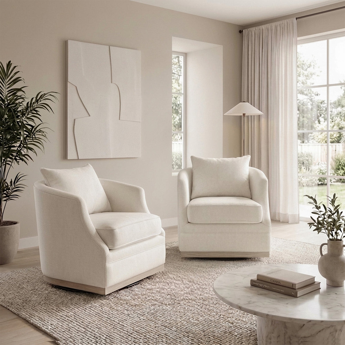 Minerva Linen Swivel Barrel Chair