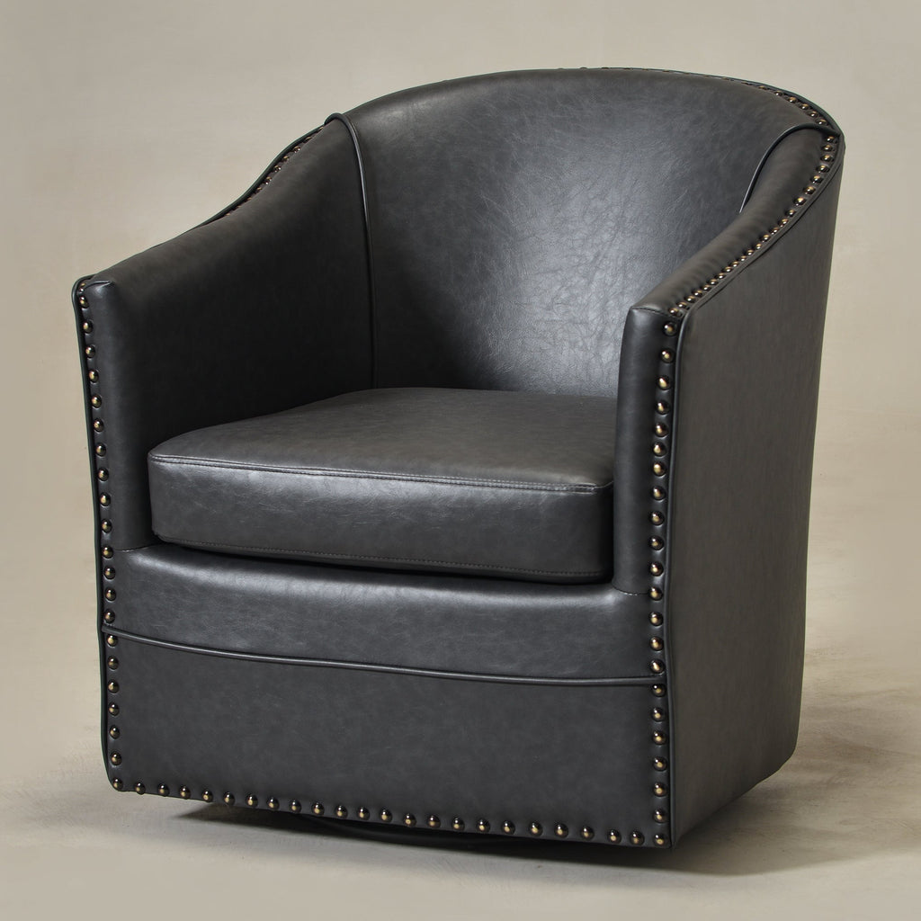Lawton Faux Leather Tufted Swivel Barrel Chair