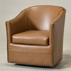 Lawton Faux Leather Tufted Swivel Barrel Chair