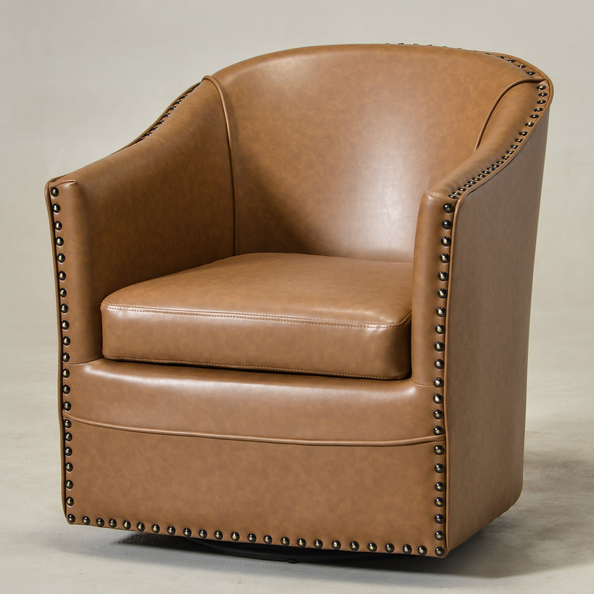 Lawton Faux Leather Tufted Swivel Barrel Chair