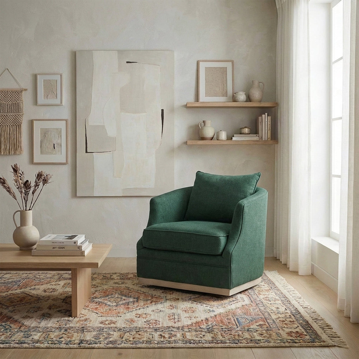 Minerva Linen Swivel Barrel Chair