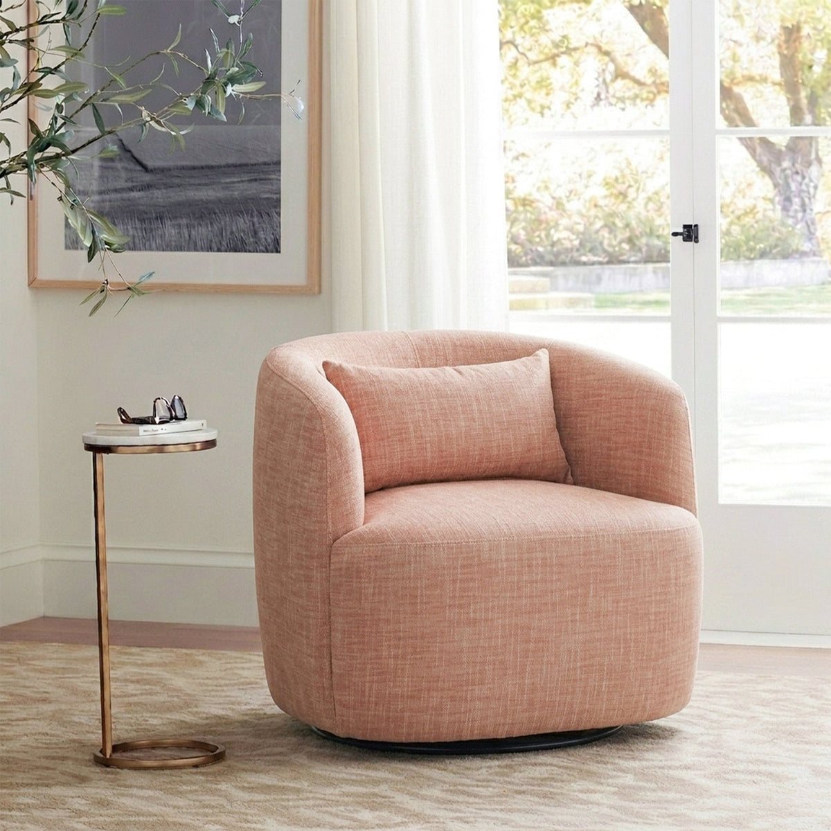 Ashlie Linen Swivel Barrel Chair