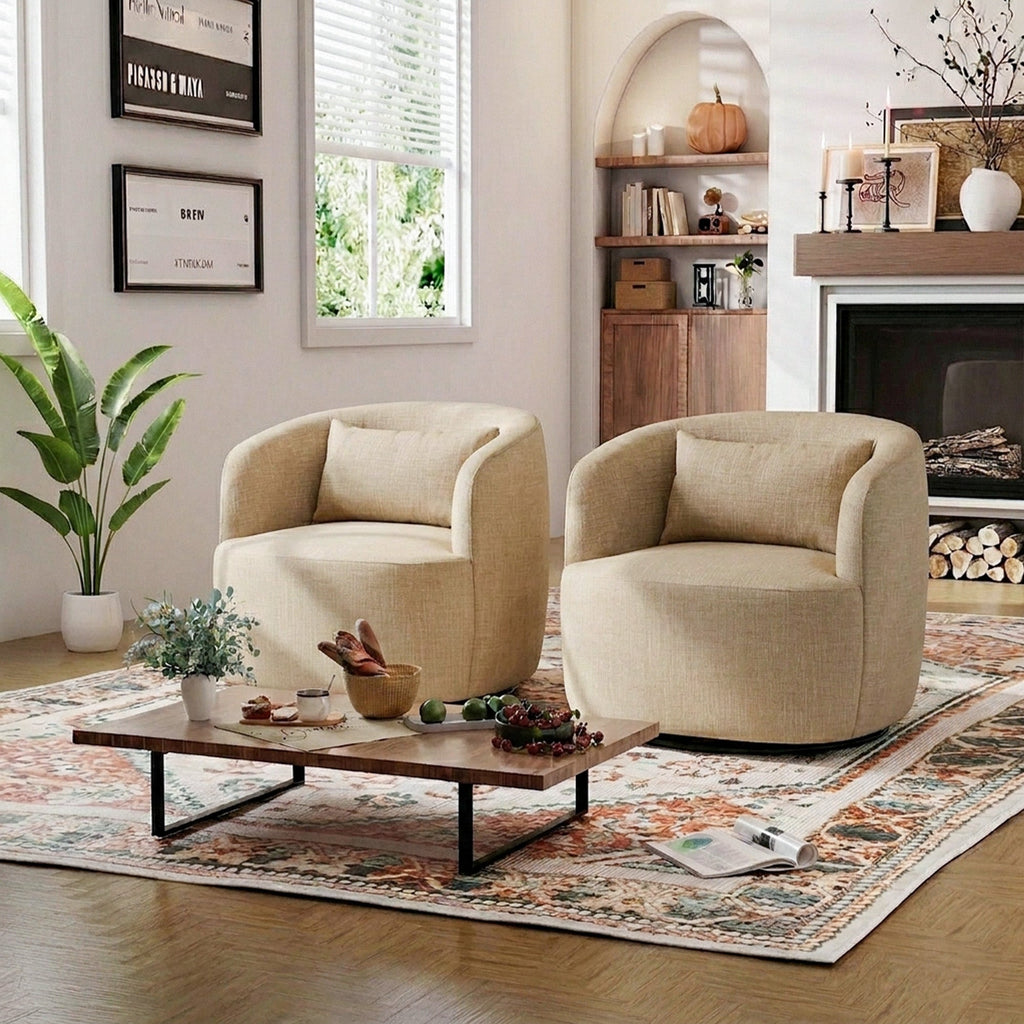 Ashlie Linen Swivel Barrel Chair