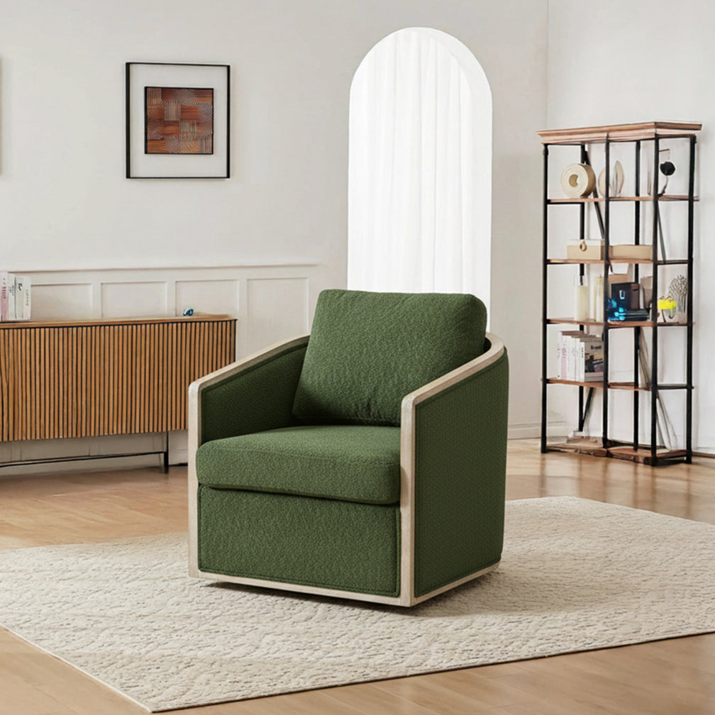 Claude Bouclé Swivel Barrel Chair