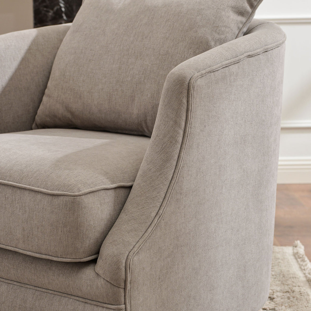 Minerva Linen Swivel Barrel Chair