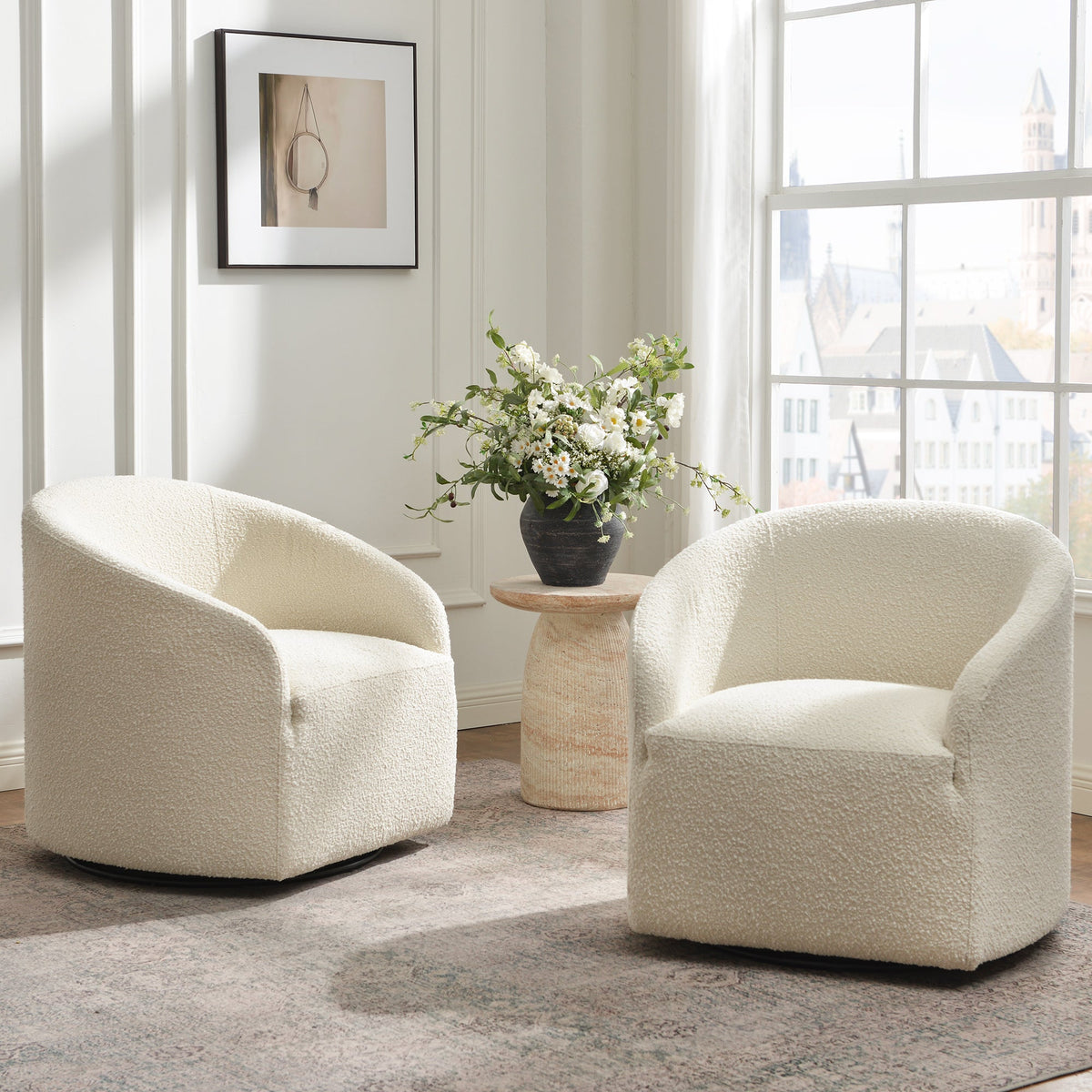 Susie Premium Bouclé Swivel Barrel Chair