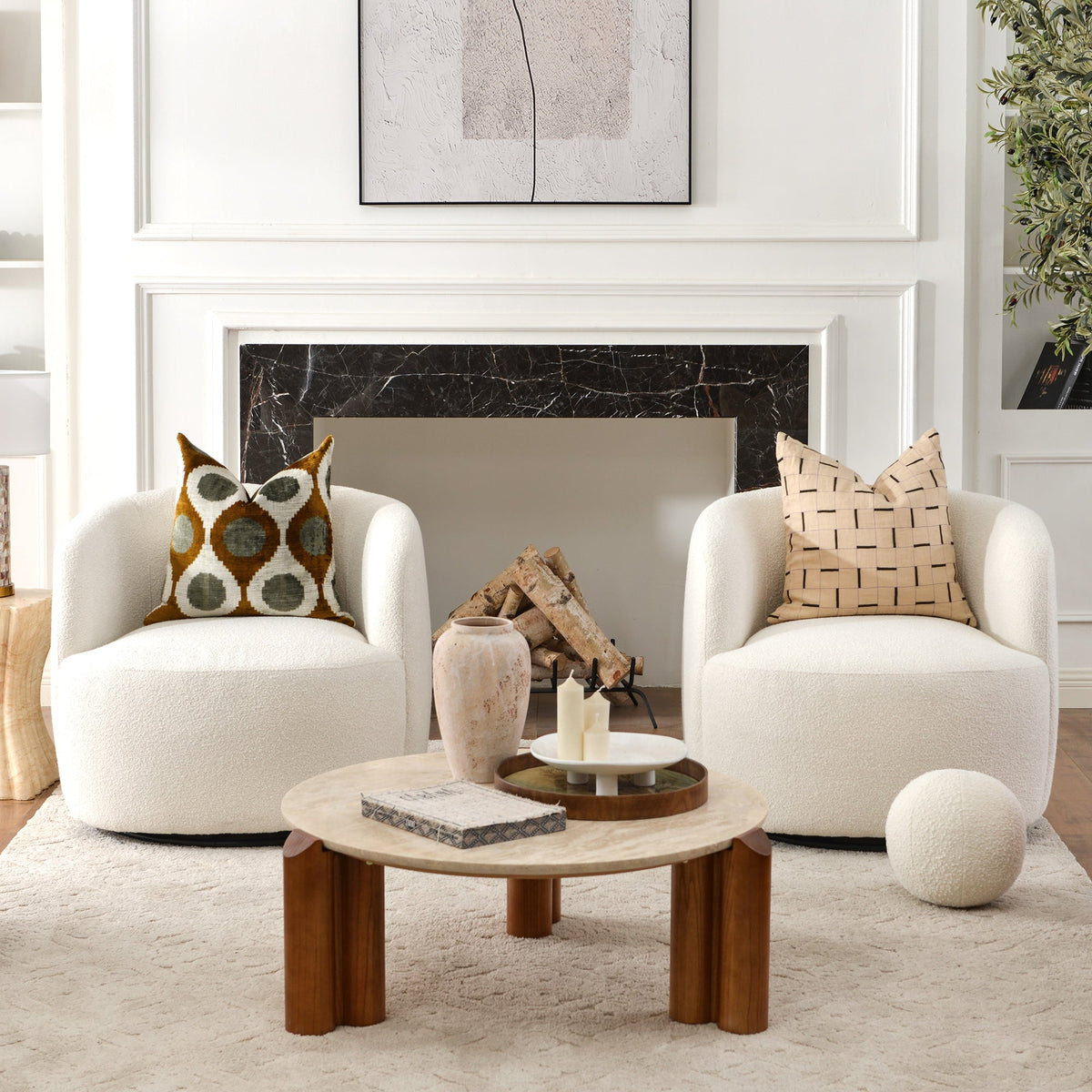 Ashlie Bouclé Swivel Barrel Chair