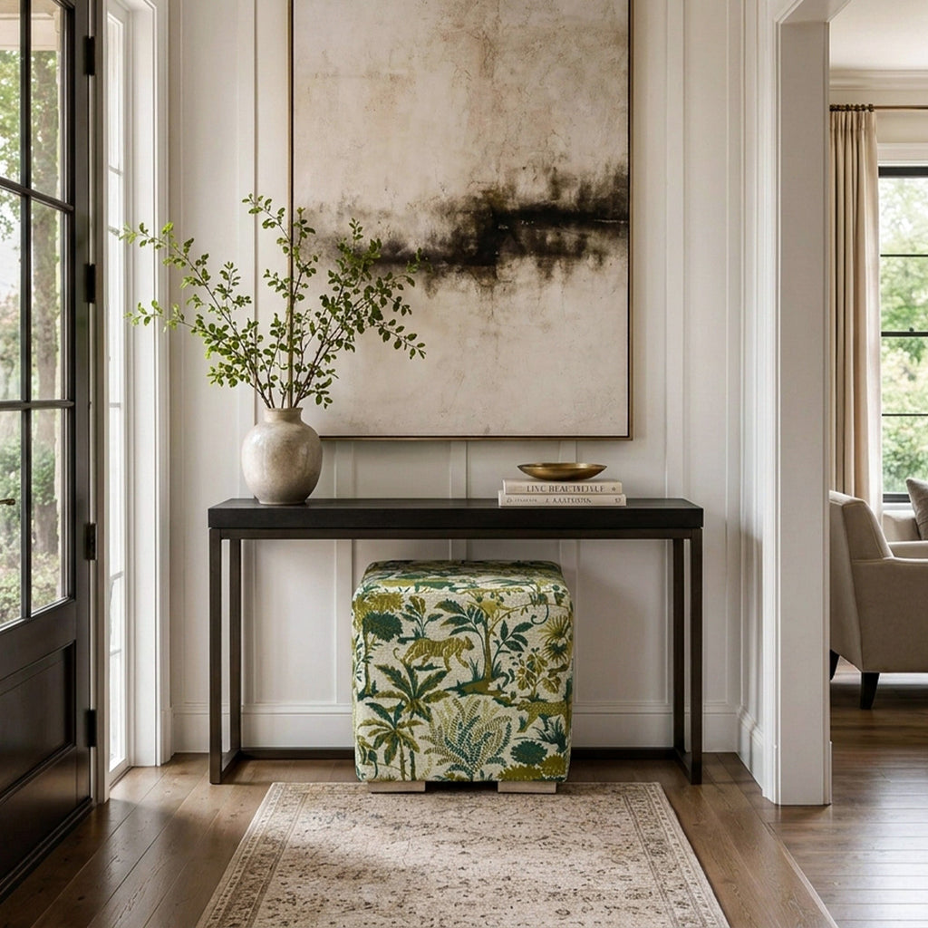 Teratect Exclusive | Ida Embroidered Fabric Square Ottoman