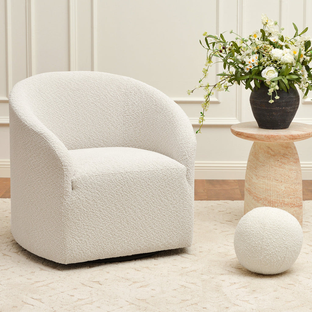 Susie Bouclé Swivel Barrel Chair