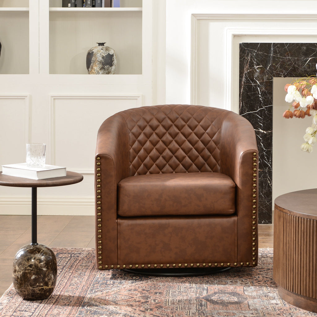 Logan Faux Leather Tufted Swivel Club Chair