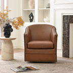 Lawton Faux Leather Tufted Swivel Barrel Chair