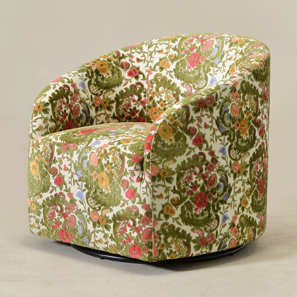 Teratect Exclusive | Susie Botanical Jacquard Swivel Barrel Chair