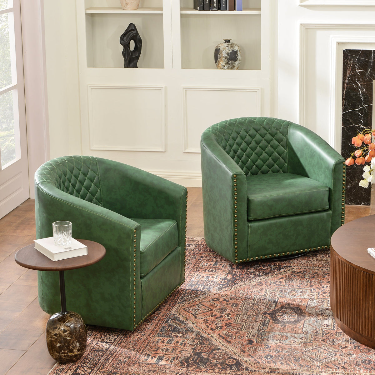 Logan Faux Leather Tufted Swivel Club Chair