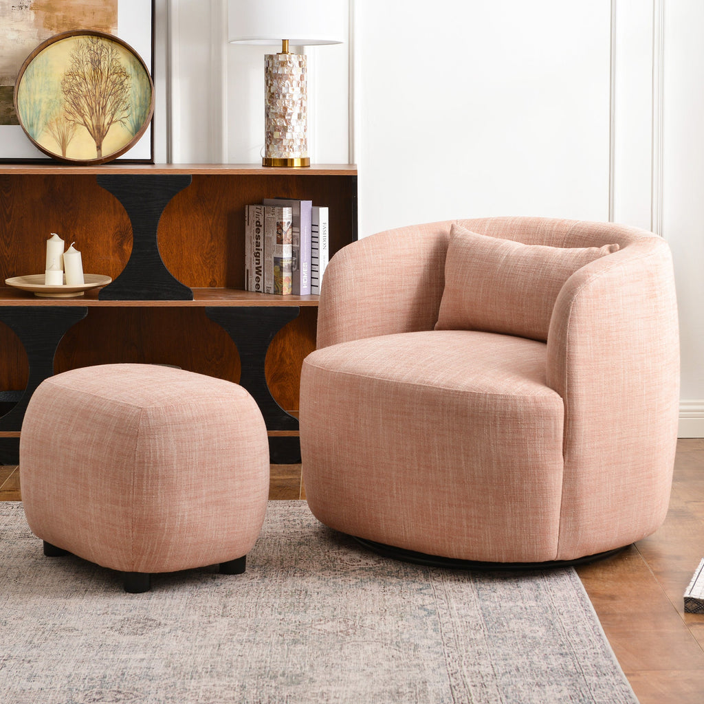 Ashlie Linen Swivel Barrel Chair