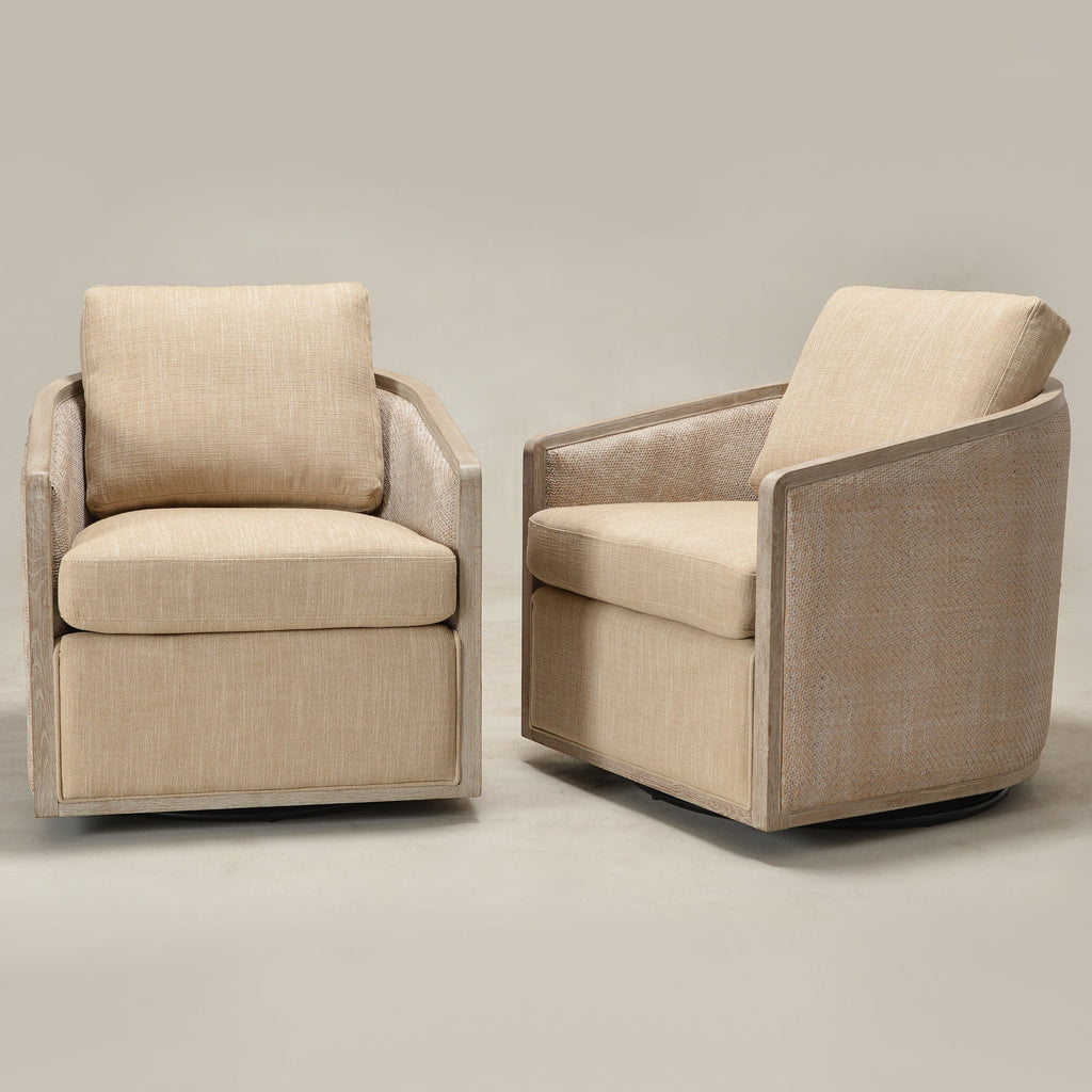 Claude Linen Swivel Cane Chair