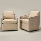 Claude Linen Swivel Cane Chair