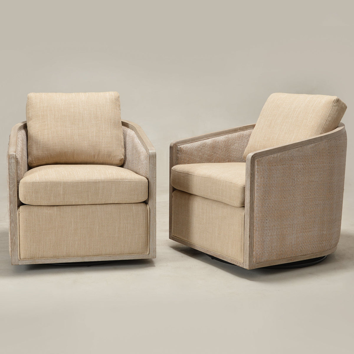 Claude Linen Swivel Cane Chair