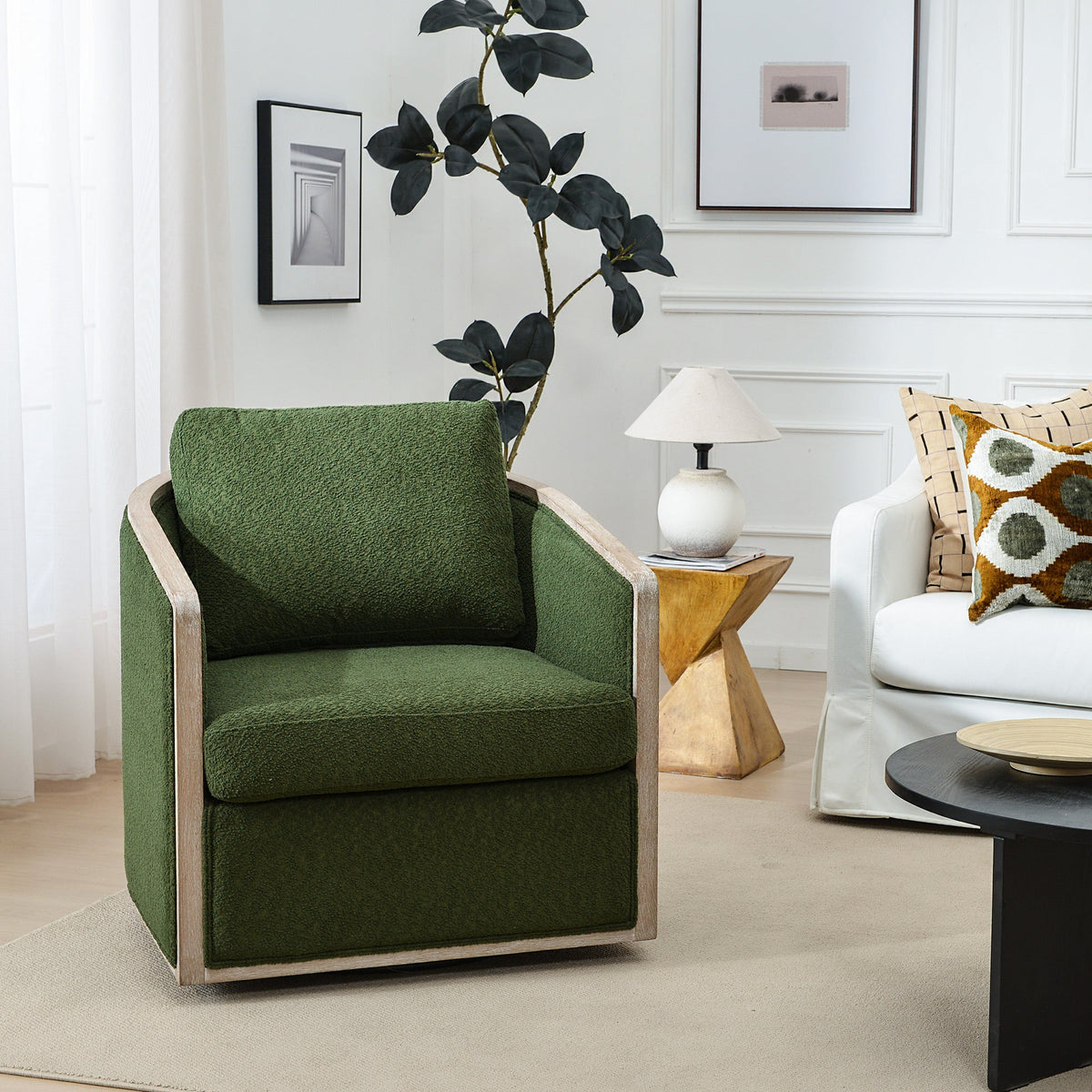Claude Bouclé Swivel Barrel Chair