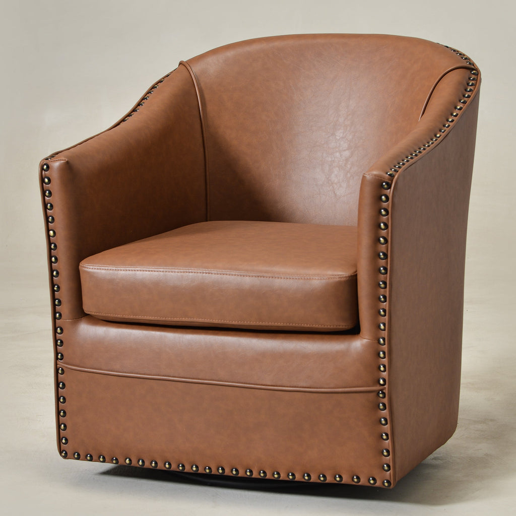Lawton Faux Leather Tufted Swivel Barrel Chair