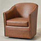 Lawton Faux Leather Tufted Swivel Barrel Chair
