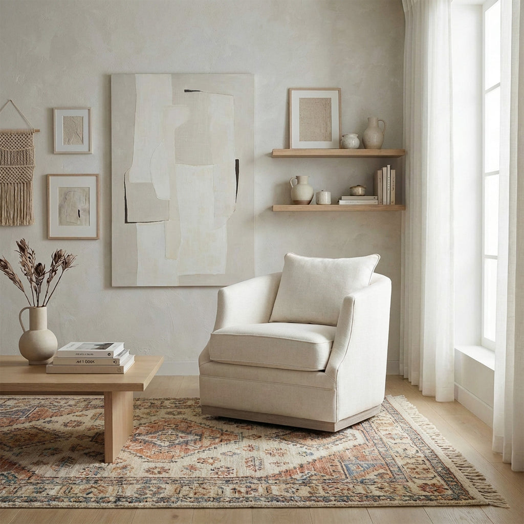 Minerva Linen Swivel Barrel Chair
