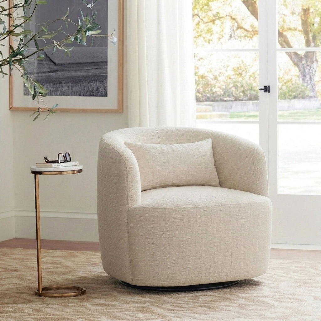 Ashlie Linen Swivel Barrel Chair