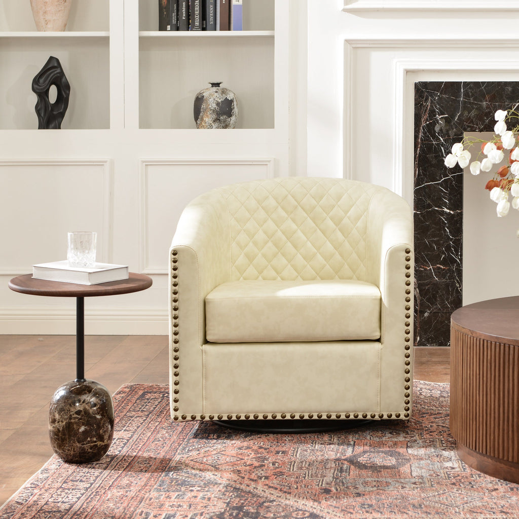 Logan Faux Leather Tufted Swivel Club Chair