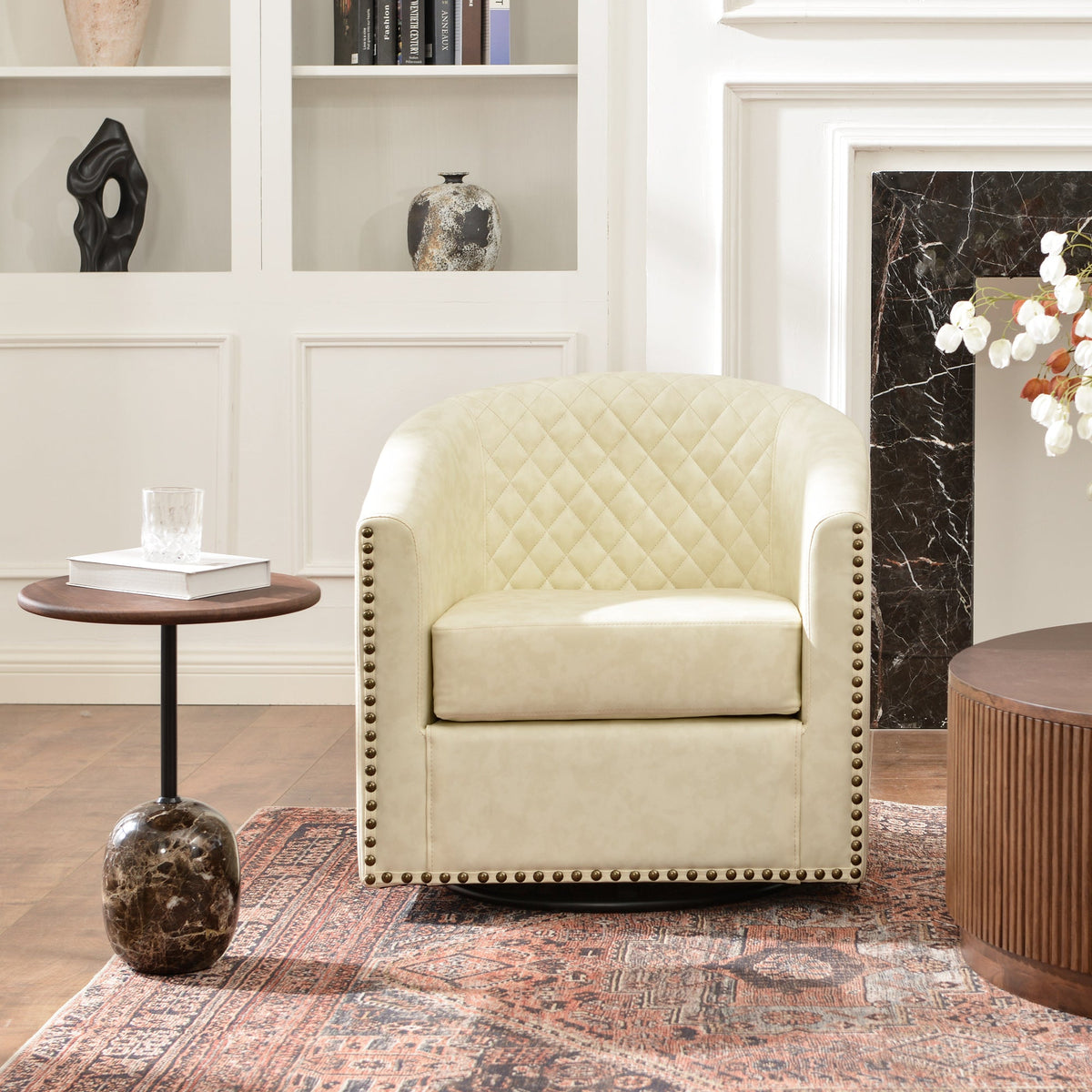 Logan Faux Leather Tufted Swivel Club Chair
