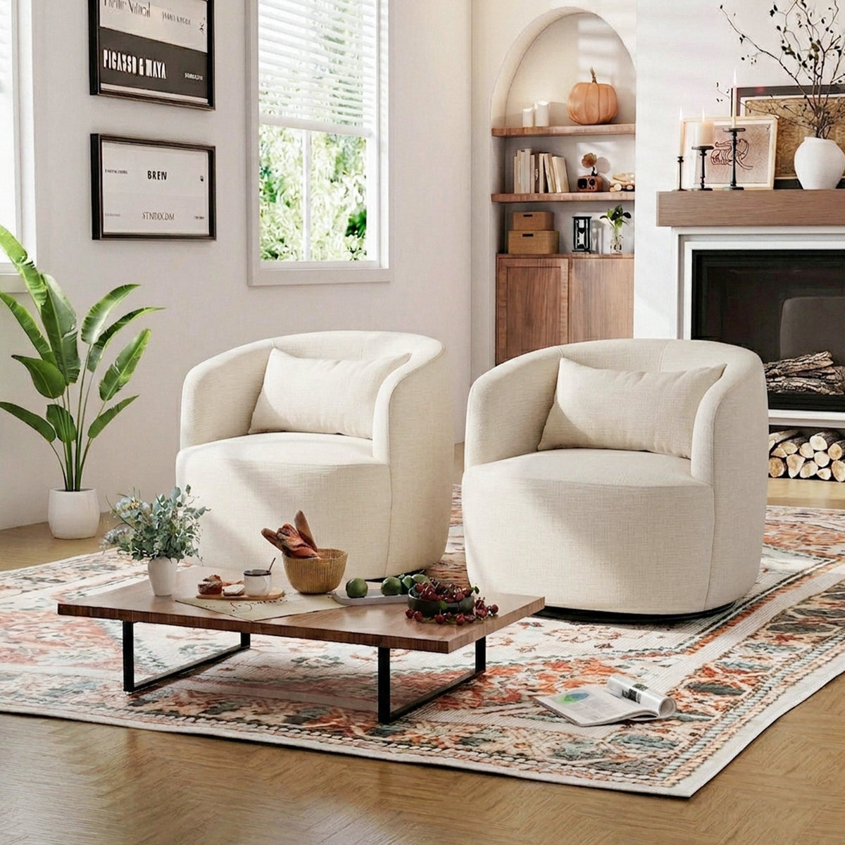 Ashlie Linen Swivel Barrel Chair