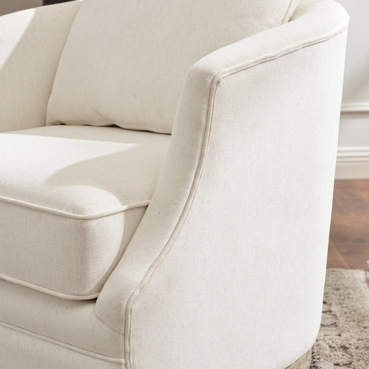 Minerva Linen Swivel Barrel Chair